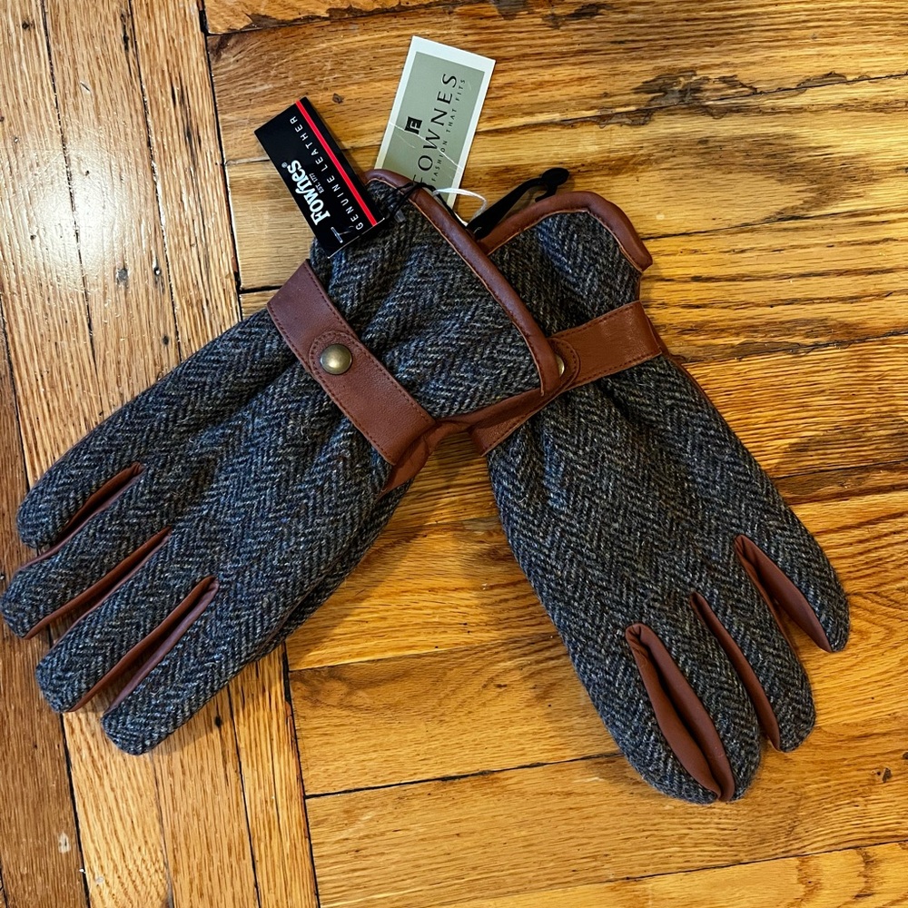 Fownes Men's Gray and Brown Leather Gloves NWT